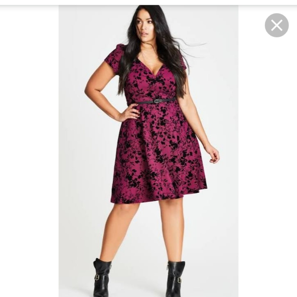 City Chic Raspberry and Black Floral Dress
